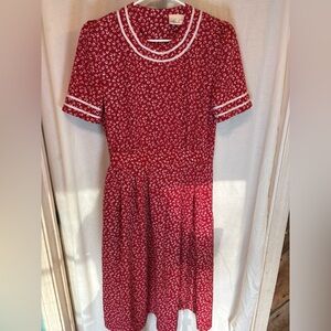 Kathie Lee Collection Red Floral Midi Dress with White Trim